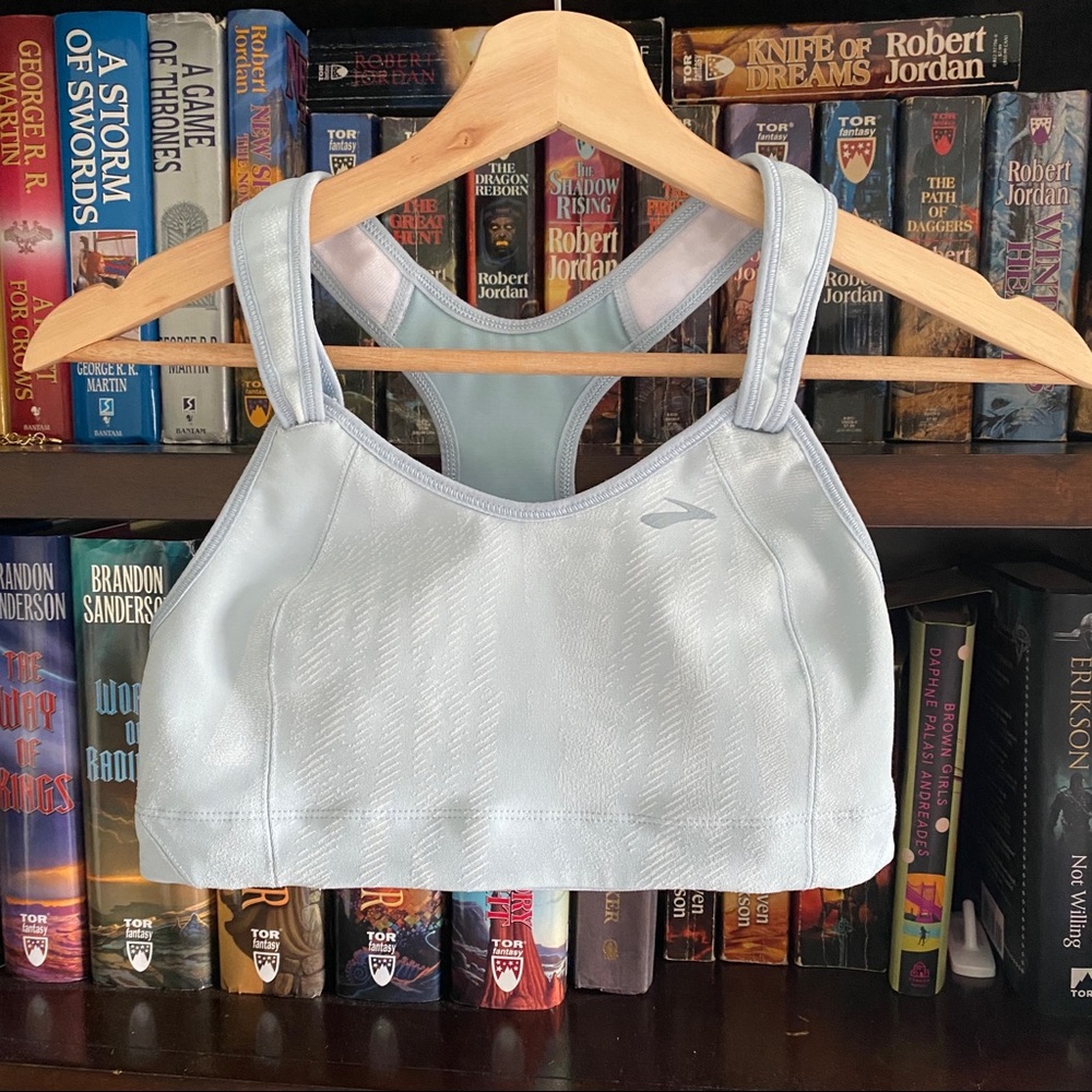 Brooks Rebound Racer Sports Bra Moving Comfort Baby Blue Racerback